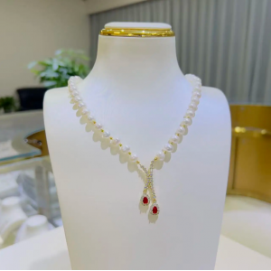 凤尾珍珠项链XH034-JW  7-8mm近圆